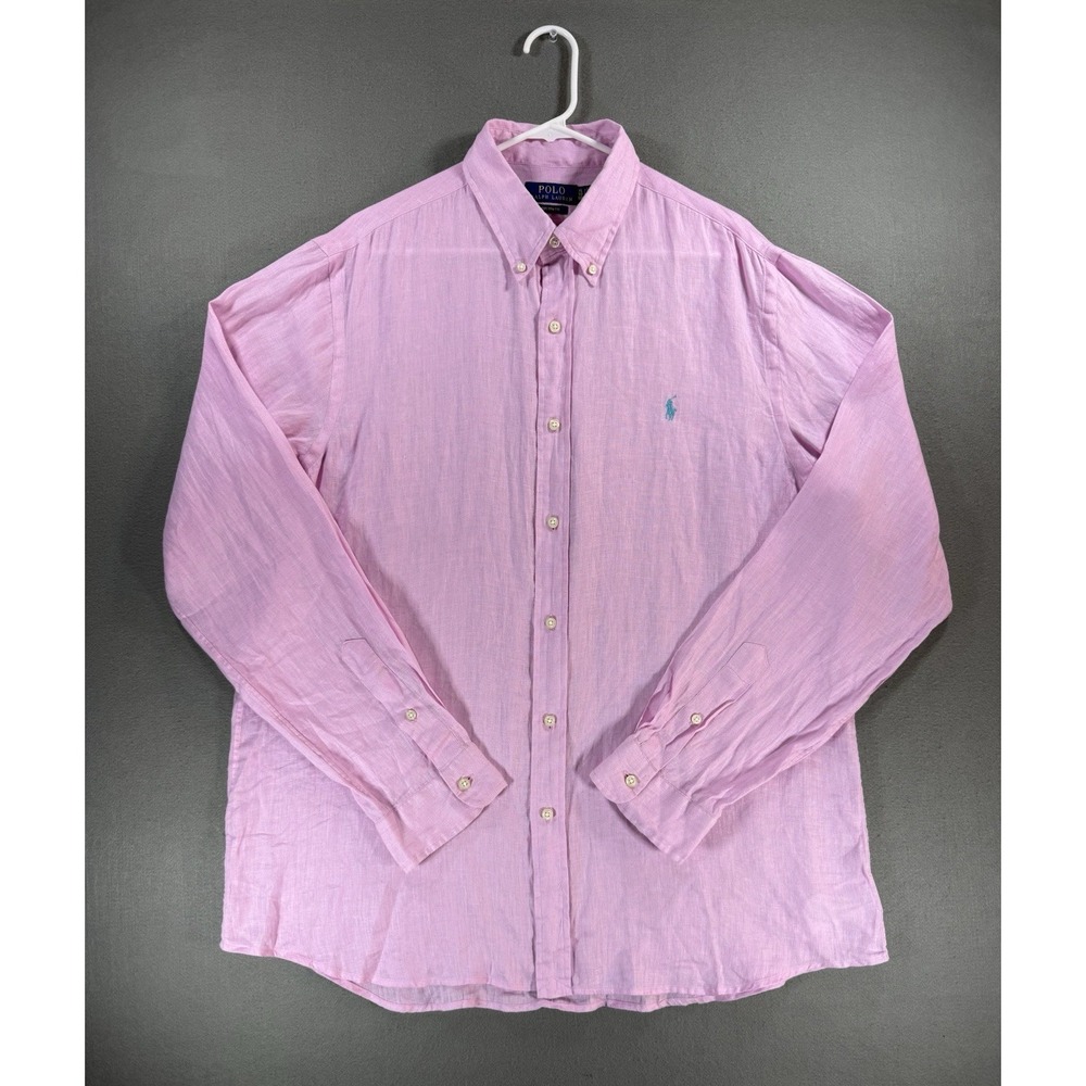 Polo Ralph Lauren Mens Long Sleeve Button Down Shirt 100% Linen In Pink Size XL